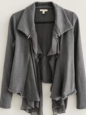 Bordeaux Charcoal Draped Zip-Detail Blazer
